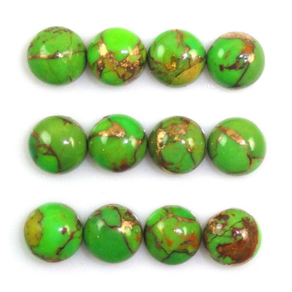 Natural Green Copper Turquoise Round Cabochon Gemstone | Round Loose Stone for Jewelry Making