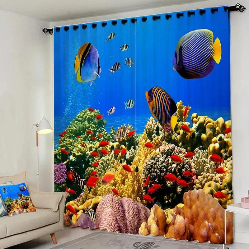 Exquisite Sea View Pictures Window Curtains Natural Seascape Pattern Curtains For Living Room Bedroom Door Home New Pattern 2pcs