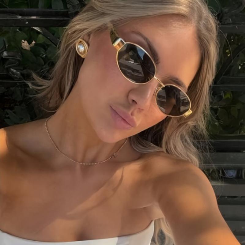 2pcs Summer Women'S Fashion Glasses Retro Oval Frame Combination Unisex Decorative Oval Metal Frame Trendy Eyewear