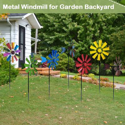 28in Wind Decorative Lawn Ornament Wind Mill Wind Sculpture Metal Windmill for Lawn Yard Outdoor Patio Decoration