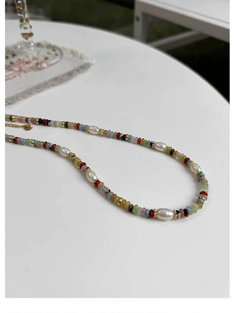 Niche Colorful Stone & Freshwater Pearl Necklace - Summer Fashion Statement Jewelry