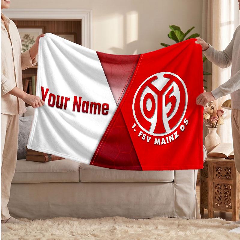 Mainz 05 Personalized Fleece Blanket With Football Logo, Custom Name Text Soft Warm Home Throw Blanket