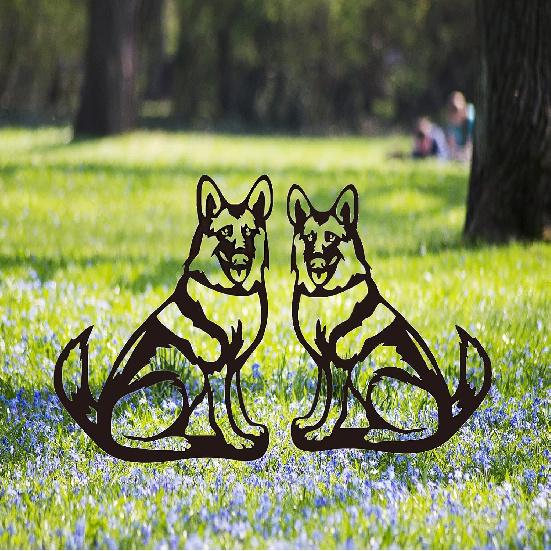 Metal Dog Garden Statue, Outdoor Yard Art Dog Silhouette Decoration Black Garden Stake for Yard Garden Lawn