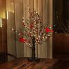 1pc 21" LED-Lit Bonsai Tree with Red Berries & Cardinal Birds,60 Warm LEDs,Battery Operated (AA Not Included) for Christmas Deco