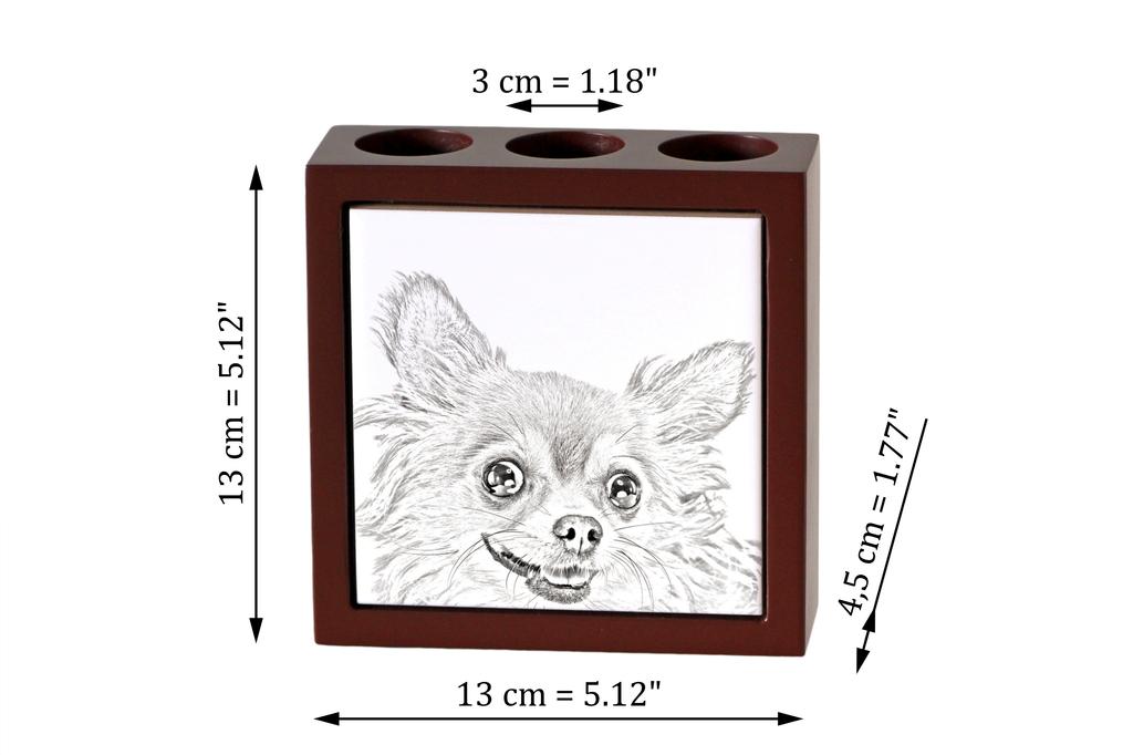 Chihuahua long-haired – Pen holder with a dog, desk organizer with a print | Art-Dog