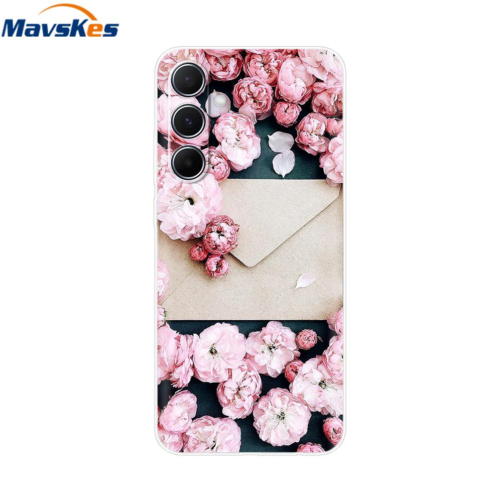 For Samsung Galaxy M35 5G Case Cute Cat Flower Painted Phone Cases For Samsung M35 Case M 35 SM-M356B Silicone Clear TPU Fundas