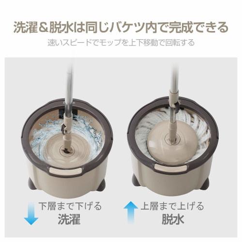 Eyliden Rotating Mop, Tornado Mop, Spin Mop, Floor Mop, Floor Wiper, Elevating Rotating Mop, Round Shape, 107-129cm, 2 Pads, Microfiber, One-Hand Oper