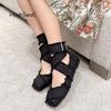 Mode Luxus Fransen Kreuz band Ballerinas Frau Elegante Square Toe Knöchel Schnalle Riemen Ballerinas Damen Marke Design Bein Krawatte Schuhe