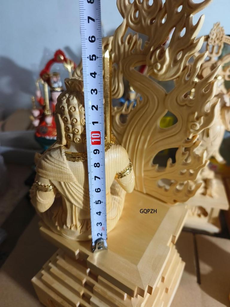 Buddhist Wood Total Height Carving Made from Cypress Warding Off Bringing Good Luck Statue, Carving, Acala, 34.5 Cm, High-quality Wood, Evil, (wooden