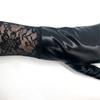 Long Black Operas Party Gloves for Women Stretchy Elbow Length Party Gloves Leather Lace Gloves for Wedding Halloween