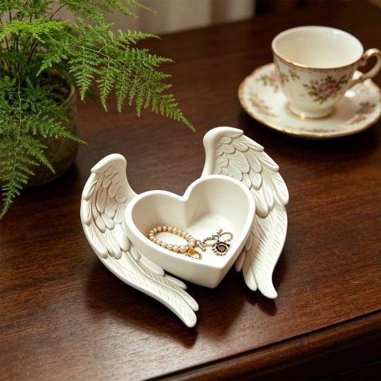Engelenvleugel Sieradenbakje 3D Geprint Hart Ringhouder Schaal Kleine Decoratie Organizer Kom voor Ringen Oorbellen Kettingen