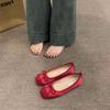 Soft-soled red spring and autumn gentle small single shoes women's shoes flat-soled 2025 evening shoes French silver ballet shoes