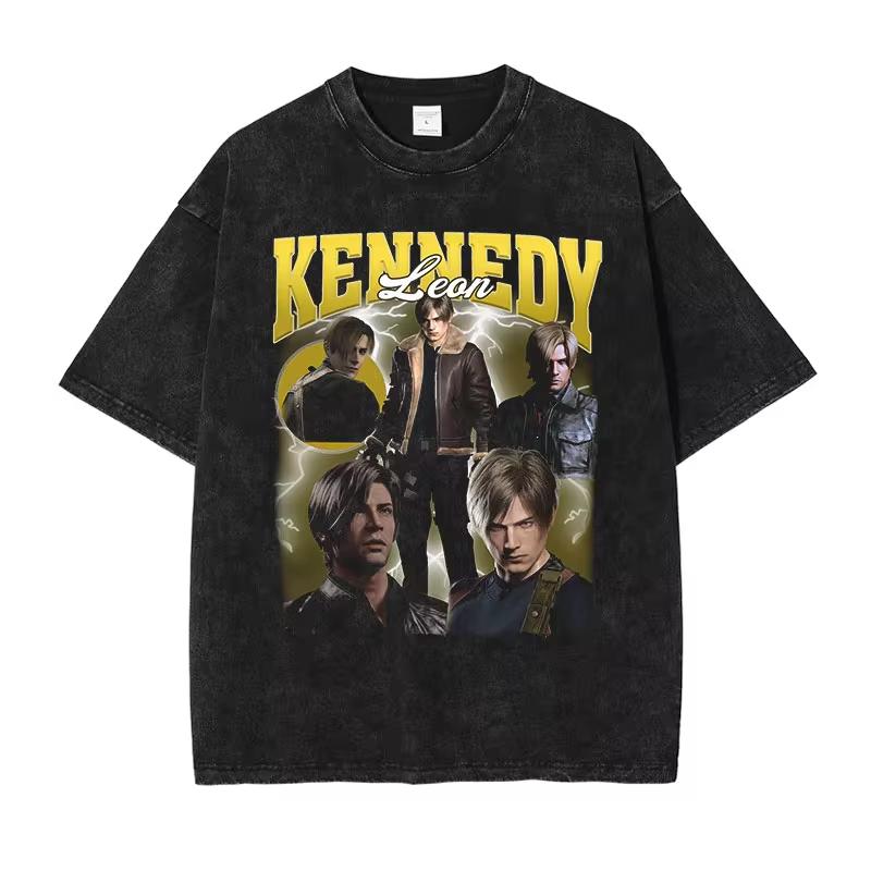 Lucky Star No.1 Leon S Kennedy T-shirt PC Game Vintage Gewassen Tops T-shirts Korte Mouw T-shirt Retro Sweatshirts Man 100% Katoen L