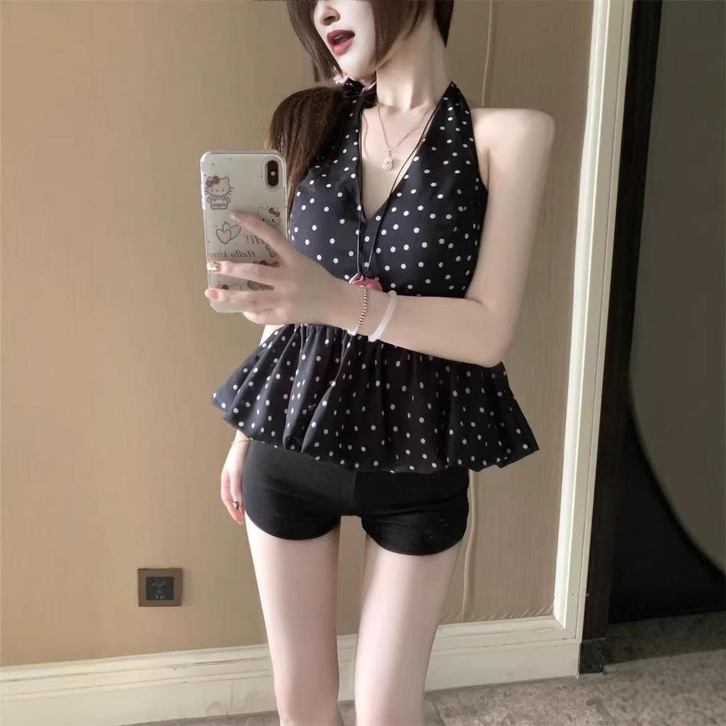 Korean-Style V-Neck Twisted Halter Backless Slim Fit Summer Crop Top