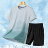 2Pcs/Set Men Summer Outfit O-neck Short Sleeve Printing T-shirt Elastic Drawstring Waist Shorts Set Loose Fit Quick Drying Sportswear