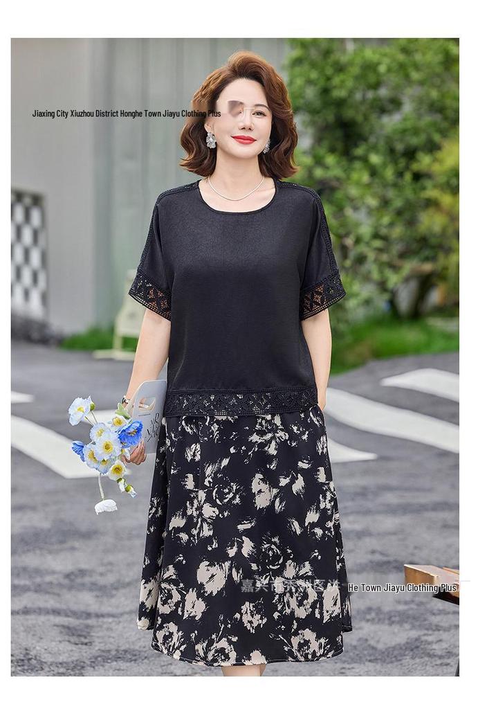 Chic Summer Ensemble: Lightweight Short-Sleeve Top & Stylish Skirt for Middle-Aged & Elderly Women