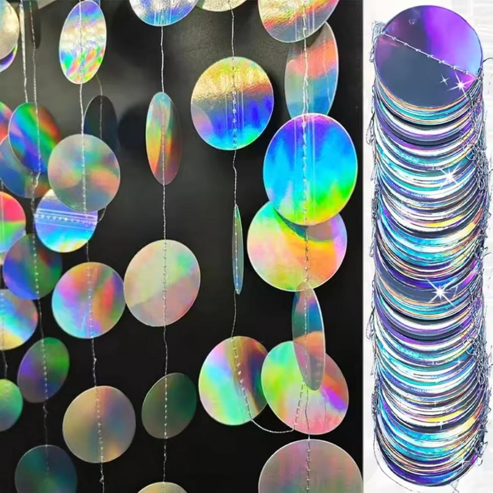 

1PC Iridescent Party Decorations Holographic Circle Disco Theme Birthday Decorations Bachelorette Graduation Decor Party 4mX5cm