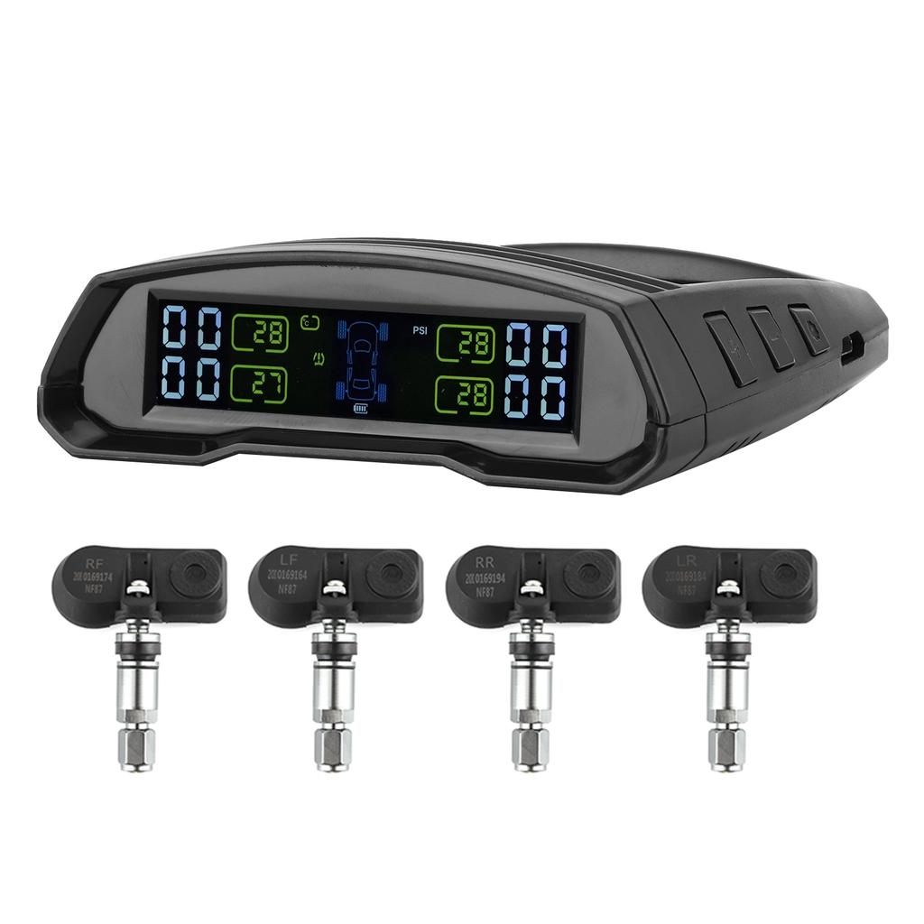 Wireless Tire Pressure Alarm Monitor Solar USB Power TPMS Digital LCD Display Sensor