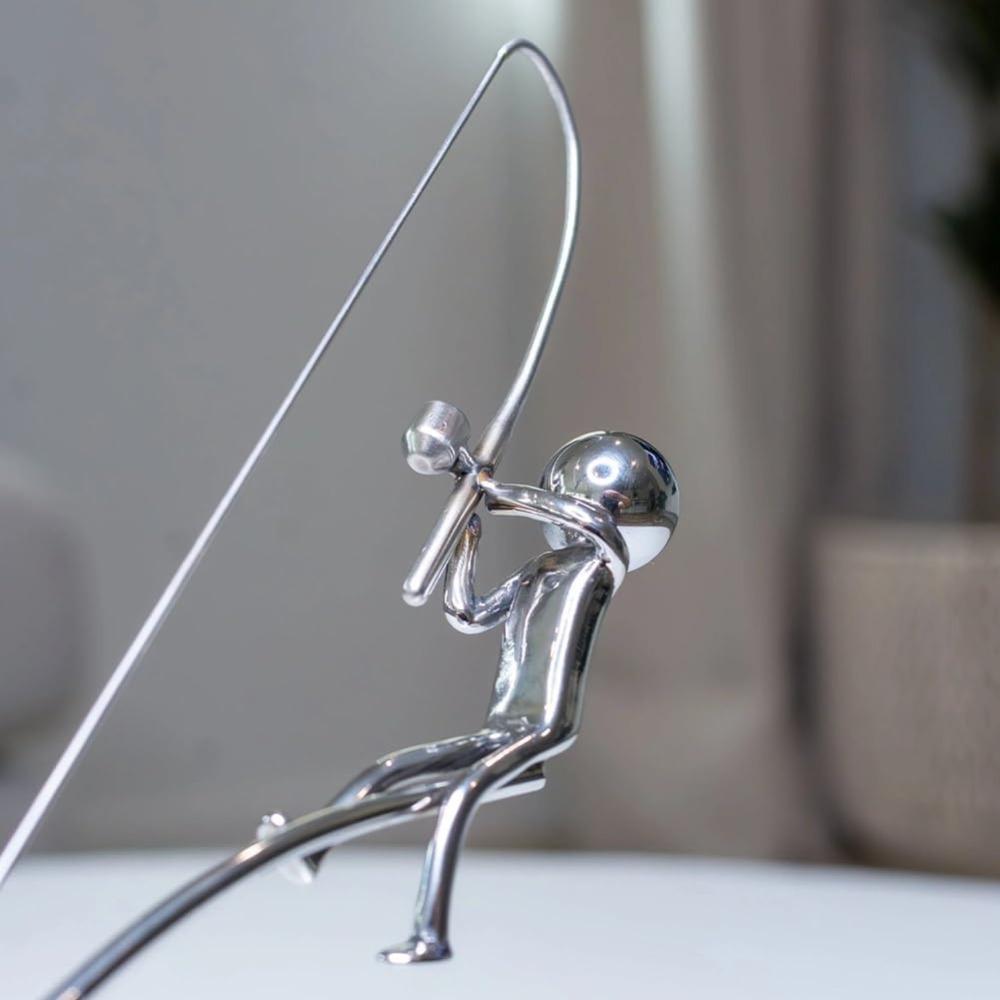 Desk Ornament The Fisherman Balancing Sculpture Metal Fishing Statue  for Home & Office Decor