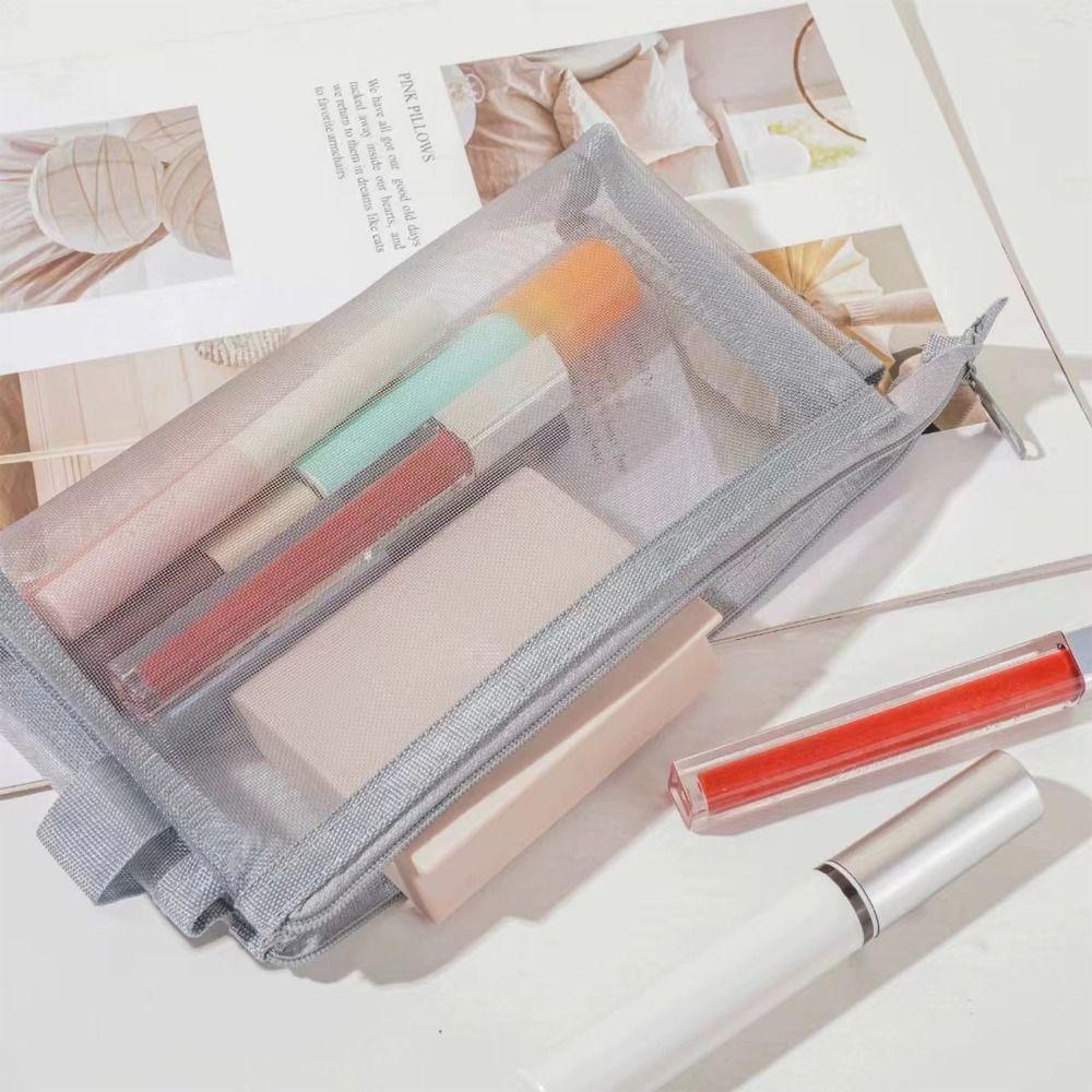 Transparent Mesh Makeup Bag Grey/Black/White Lipstick Organizer Bags Women Cosmetic Storage Pouch