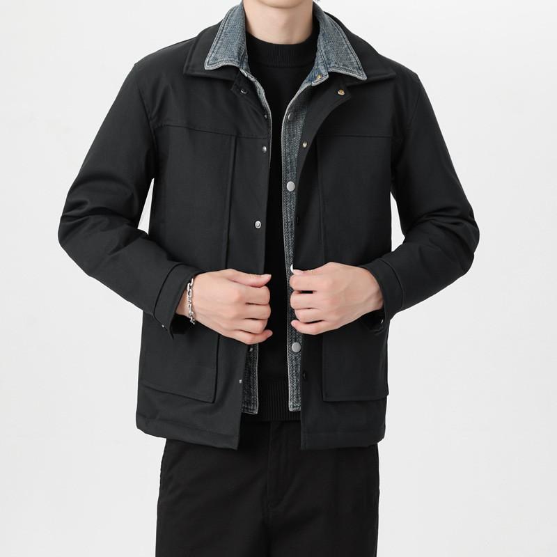 Mens Loose Fit Down Jacket With Faux Two-Piece Design 90% White Duck Winter Casual Outerwear