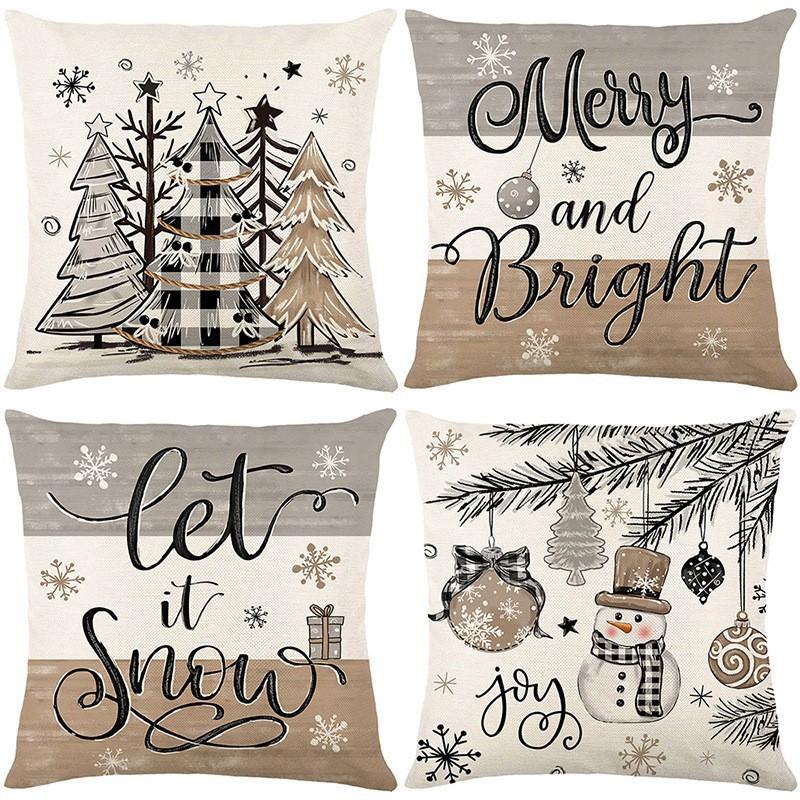 New Christmas Throw Pillow Cushion Home Decoration Short Plush Linen Printed Throw Pillow Cover