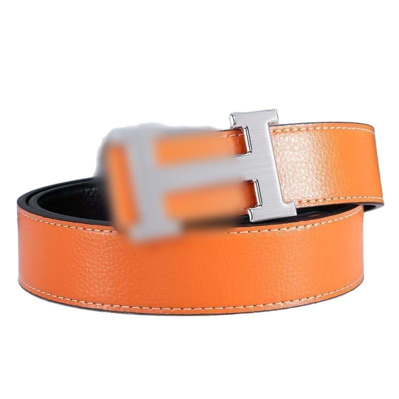Cintura da Uomo di Alta Gamma con Motivo Litchi Moda Lettera H Fibbia Liscia Cintura Trendy per Ragazzo
