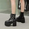 Fashion Women's Platform Chunky High Heel Ankle Boots Black Buckle Strap Lace Up Side Zipper Motorcycle Boots Punk Style Shoes