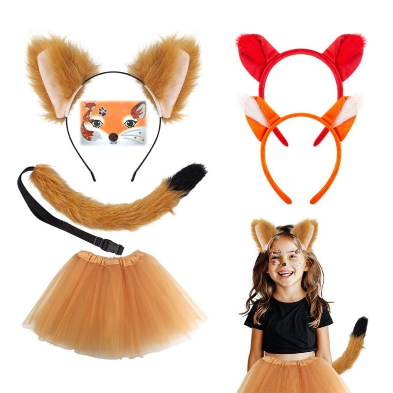 Child Animal Role Play Costume Animal Ear Headband Tail Skirt Halloween Animal Outfit Accessory for Kid Boy Girl Cosplay