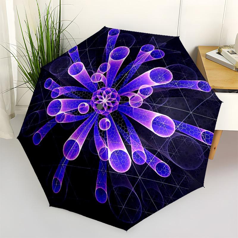 1pc Purple Geometric Pattern Automatic Umbrella - Stylish, Durable, with 8-Rib Manual Open Design, Elegant Black Handleyy250920100