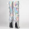 Botas de balé com salto super alto de 7 polegadas, cor holográfica, botas sexy com fechadura