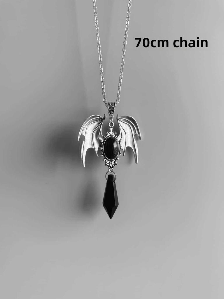 Gothic Baroque Ruby Crystal Necklace With Winged Pendant For Women