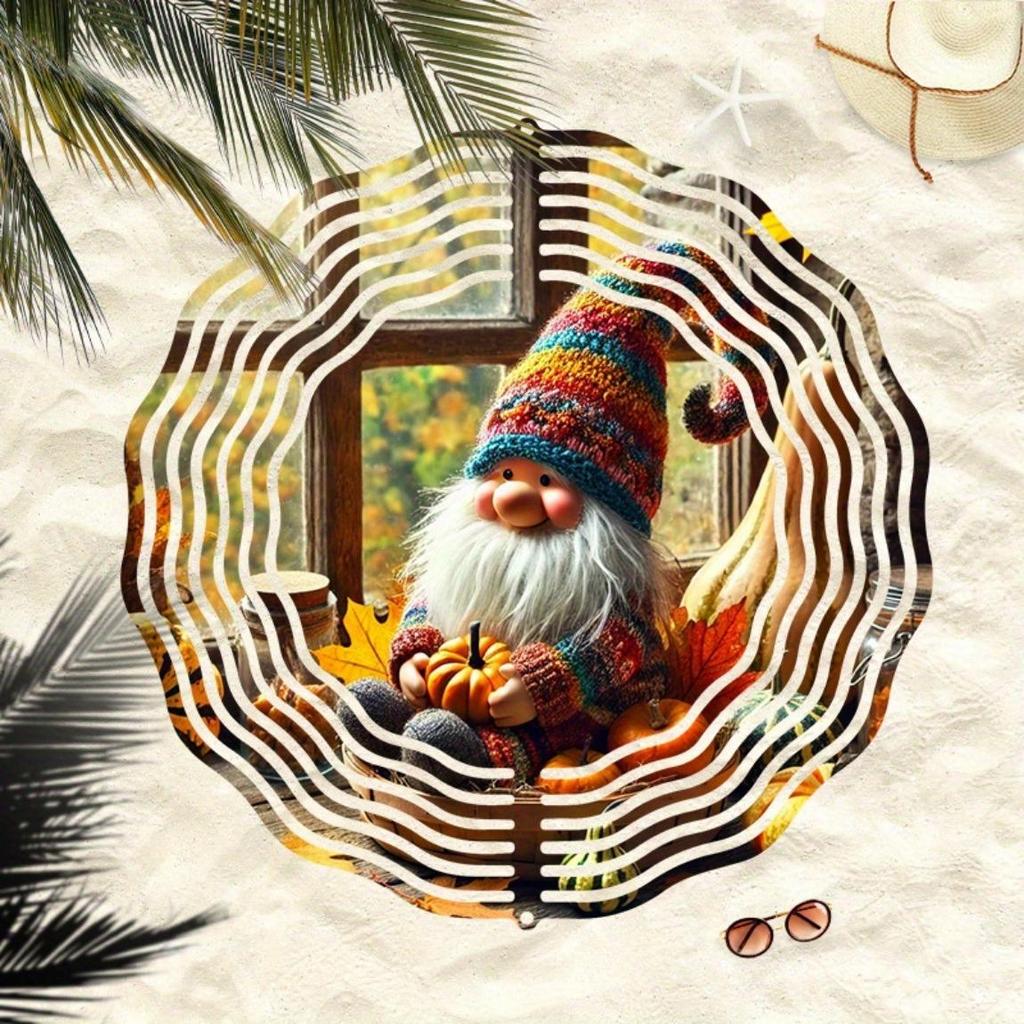 Metal Garden Wind Chime with Rotating Spiral Autumn Gnome Pumpkin Decor for Outdoor Patio Porch Yard No Electricity Needed