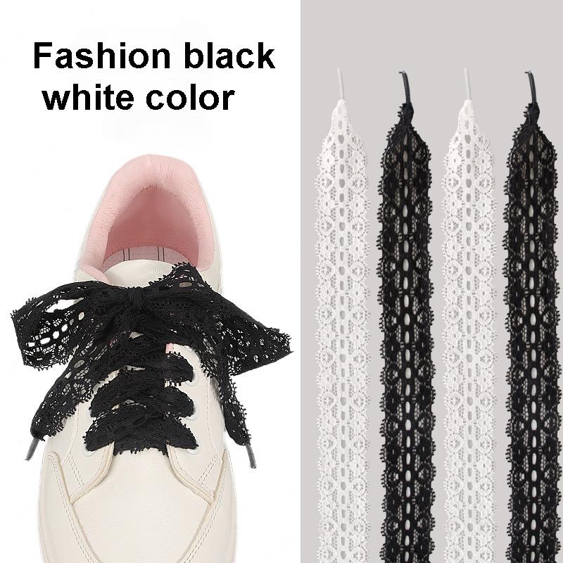 Wyszukane sznurowadła z koronką dla kobiet do butów casualowych 2,5 cm szerokości płaskie sznurowadła do sneakersów czarne białe akcesoria