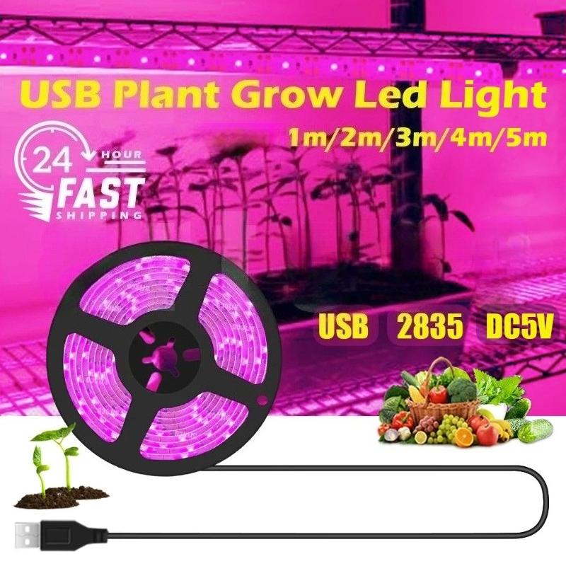 1M/2M/3M/4M/5M Pflanzenlicht Grow LED-Streifen 5V USB LED 1-5m Vollspektrum Wasserdichter LED-Chip für Gewächshaus Blume Setzling Grow Box Hydroponik