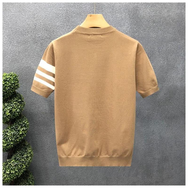 Korean Style Summer Fashion Men's Striped Color O Neck Short Sleeve Breathable Casual Trendy T Shirts