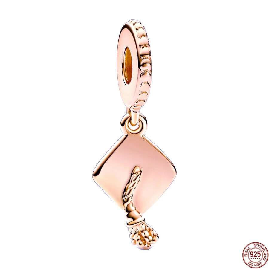 Plated Rose Gold Sparkling Pink Air Balloon & Levelled Heart Charm Bead Fit Original Sier Bracelet DIY Jewelry