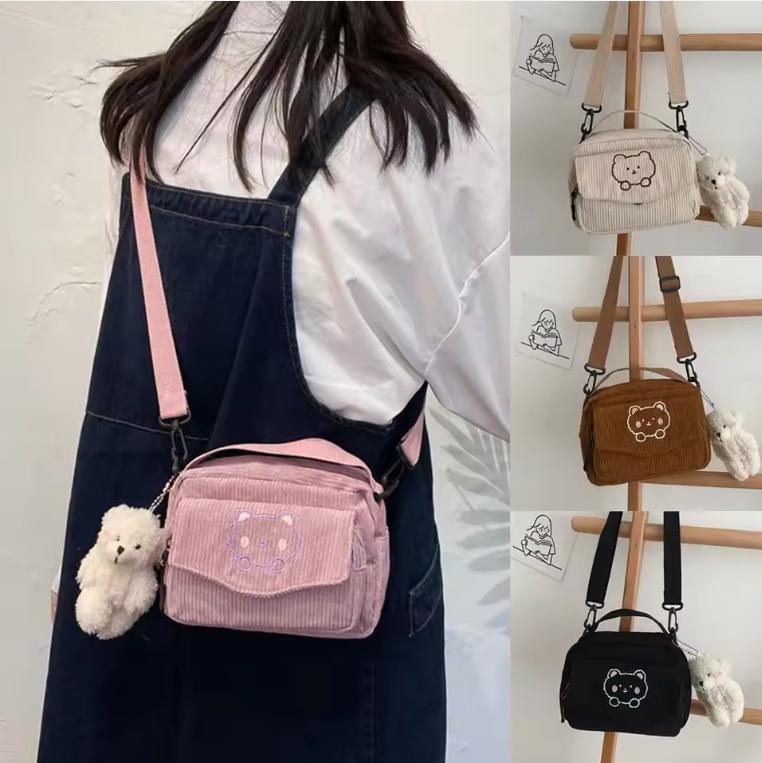 Fashion Satchel Corduroy Handbags Student Totes Messenger Bag Shoulder Bags