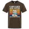 I Like Cats And Coffee Street Funny T-Shirt For Fashion Casual Loose Cotton Clothing Crewneck Breathable Tshirt Hip Hop Tees