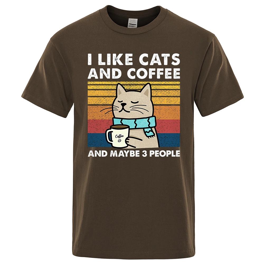 I Like Cats And Coffee Street Funny T-Shirt For Fashion Casual Loose Cotton Clothing Crewneck Breathable Tshirt Hip Hop Tees