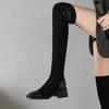 New women's elastic boots women's comfortable sleeve rubber sole middle heel square head suede over knee boots autumn and winter large size boots