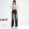 2022 Autumn New Korean Stytle Fashion Women'S Clothing Casual Thin Jeans Loose Wide-Leg Long Trousers Harajuku High Waist Thin