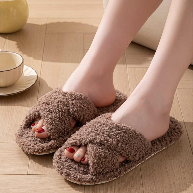 Fashion Crestar Open Toe Fluffy Slippers For Women Winter Indoor Comfortable Fur House Slides Lady Fashion Fuzzy Casual Flat Slippers