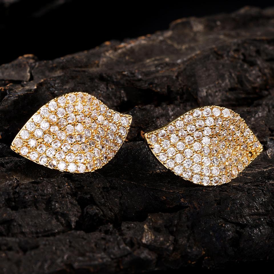 Exquisite Minimalist Full Inlaid Zircon Stud Earrings New Style Daily Leaf Earrings Fashion Women's Accessories