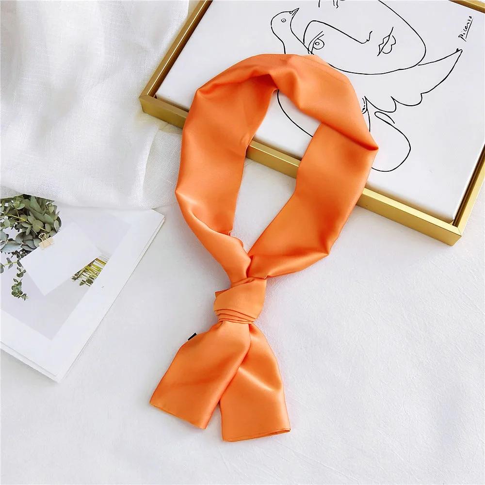 Fashion Neckerchief Women Headband Hair Scarf Silk Satin Bag Scarves Female 145*15cm Long Wraps Black Red Pink Scarfs For Ladies