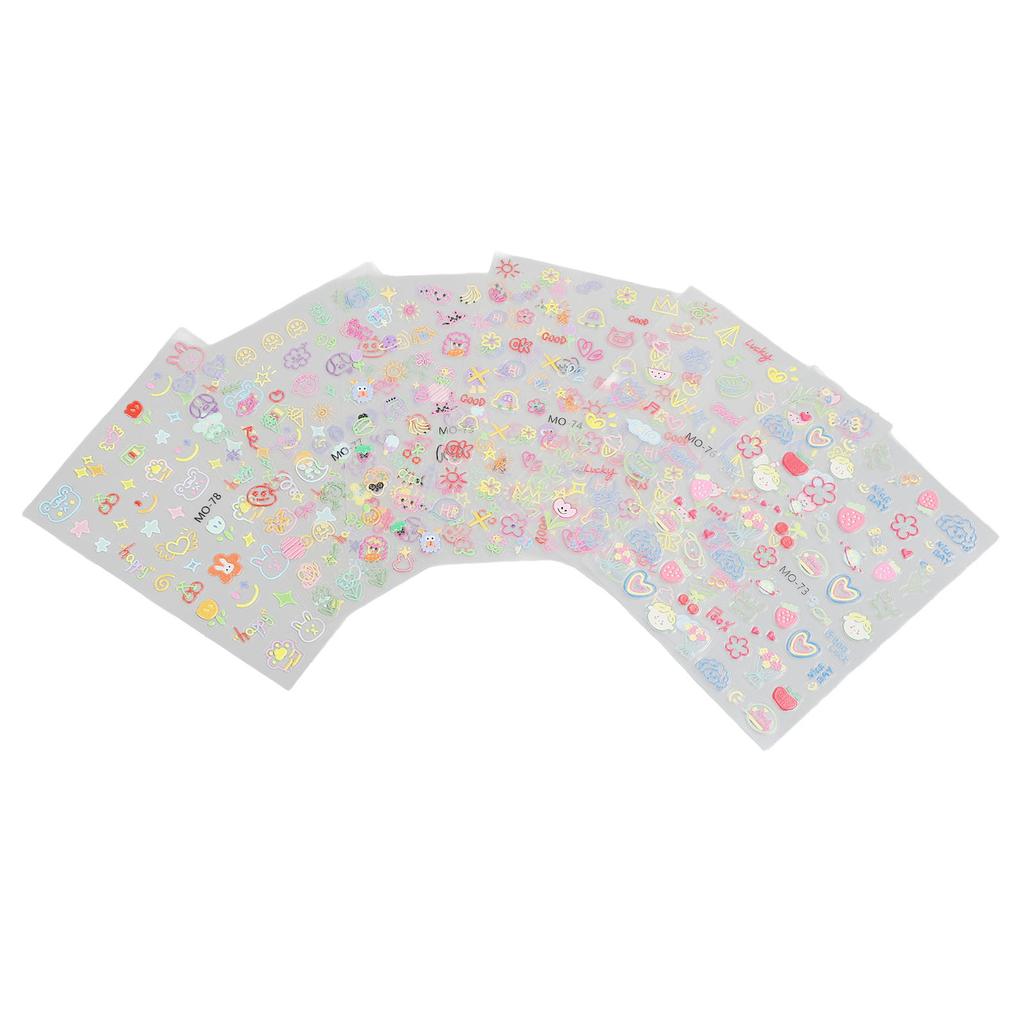 Nail Art Stickers Colorful Flowers 3D Cartoon Stickers Nail Decoration Self Adhesive Cute DIY Manicure Supplies