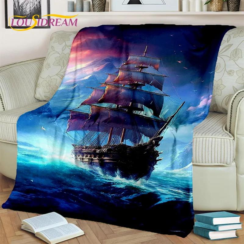 3D Pirate Ship Boat,Sailboat,Barque Blanket,Soft Throw Blanket for Home Bedroom Bed Sofa Picnic Travel Office Cover Blanket Kids