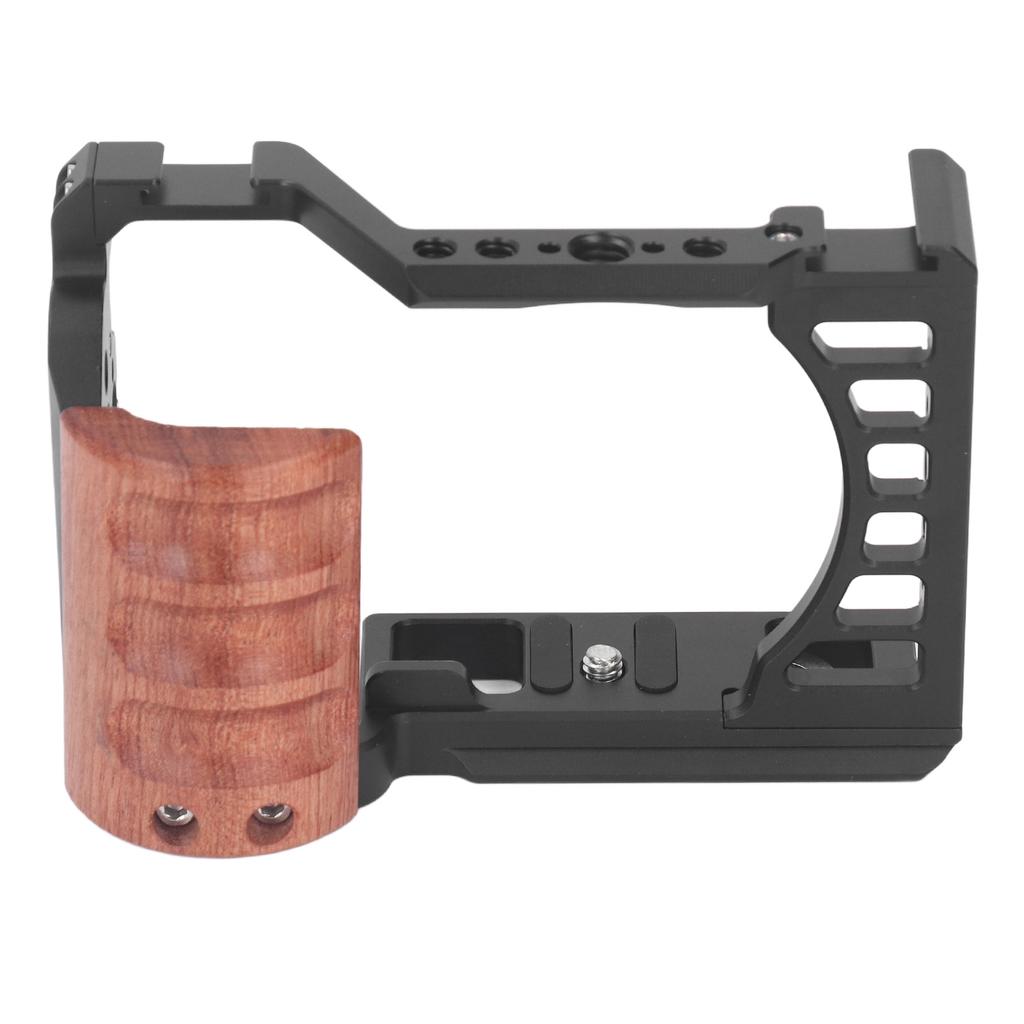 Full Camera Cage Aluminum Alloy Protective Camera Video Rig with Wood Handle 1/4 3/8 Inch Threaded Hole Cold Shoe Mount for ZV E1