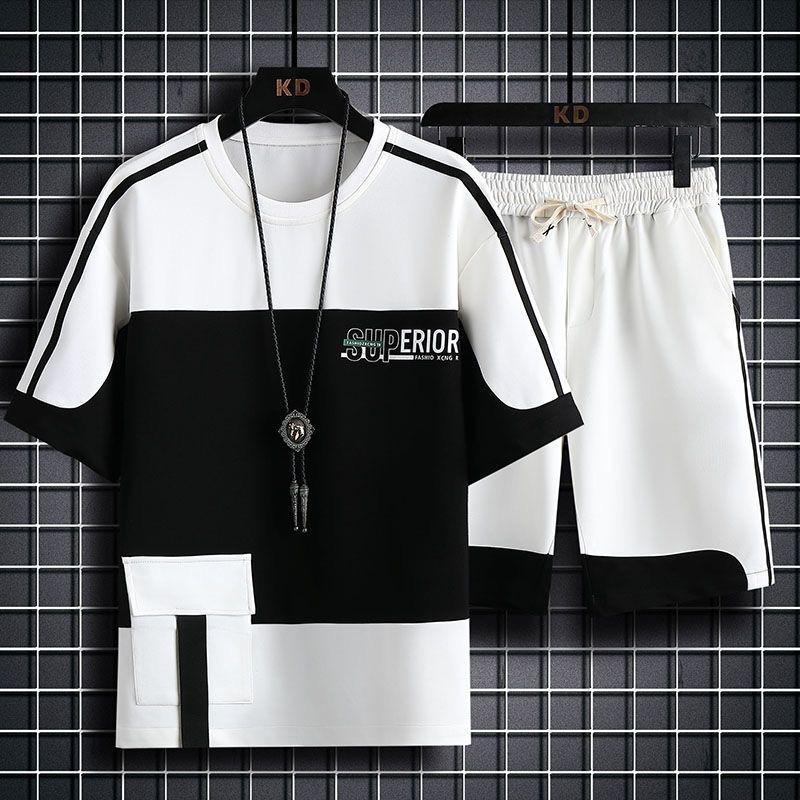 Summer Fashion Printed Short Sleeve T-shirt Set Men's Casual Relaxed Breathable High Quality Sports Two-Piece