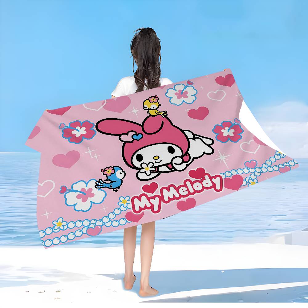 Cute M-My M-Melody Microfiber Printed Beach Towel Mountain Climbing Yoga Beach Swimming Running Absorbent Soft Towel